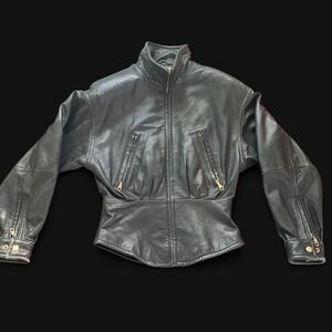 One of a Kind Vintage Black Tannery West leather corset cinched style jacket
